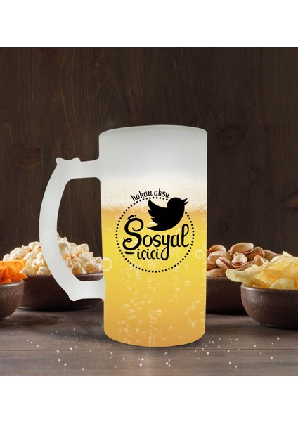 Kişiye Özel Sosyal Içici Tasarımlı Buzlu Cam Bira Bardağı 50CL-1