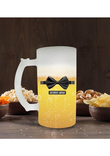 Kişiye Özel Papyon Tasarımlı Buzlu Cam Bira Bardağı 50CL-1
