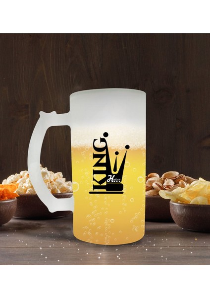 Kişiye Özel King Tasarımlı Buzlu Cam Bira Bardağı 50CL-1