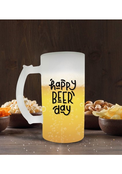 Gift Happy Beer Day Tasarımlı Buzlu Cam Bira Bardağı 50CL-1