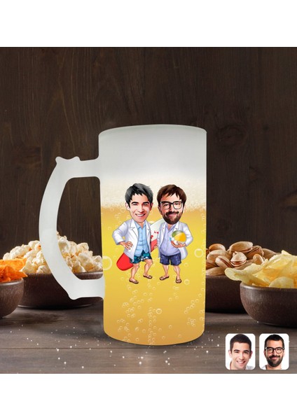 Kişiye Özel Kankalar Karikatürlü Buzlu Cam Bira Bardağı 50CL-2
