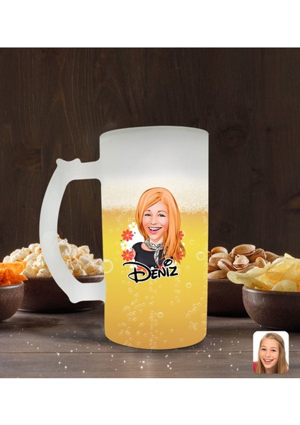 Kişiye Özel Kadın Karikatürlü Buzlu Cam Bira Bardağı 50CL-51