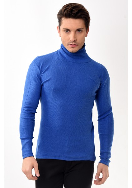 Erkek Balıkçı Yaka Boğazlı Slim Fit Kazak Beyaz