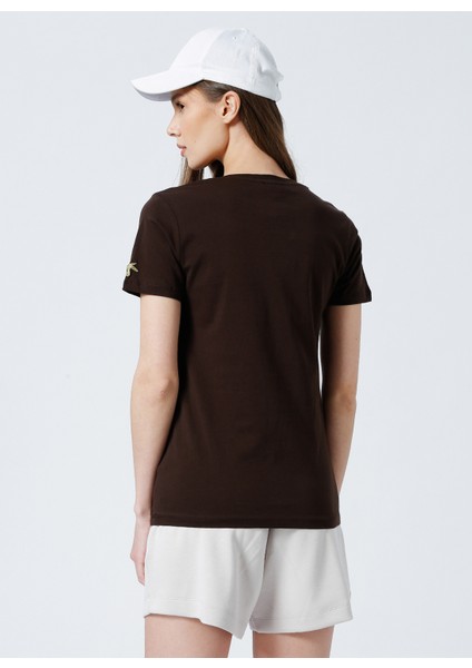 V Yaka Düz Kahve Kadın T-Shirt TEYO fiyatları