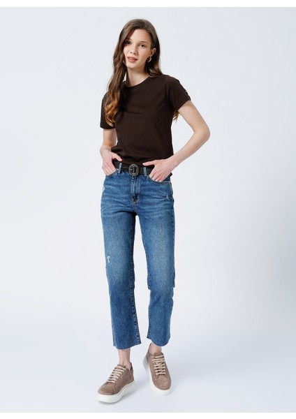 Bisiklet Yaka Düz Kahve Kadın T-Shirt TENGIZ indirimleri