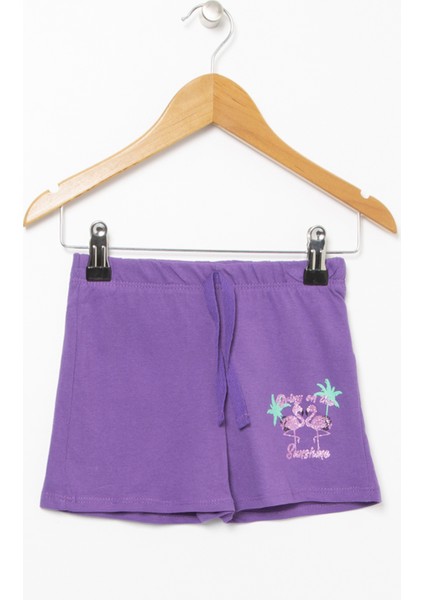 Flamingo Baskılı Şort Pamuklu Beli Bağcıklı