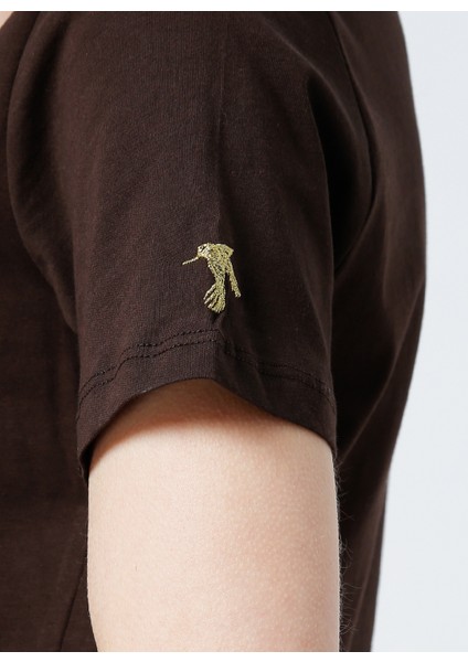 V Yaka Düz Kahve Kadın T-Shirt TEYO indirimleri