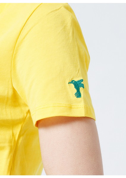 V Yaka Düz Sarı Kadın T-Shirt TEYO fiyatları