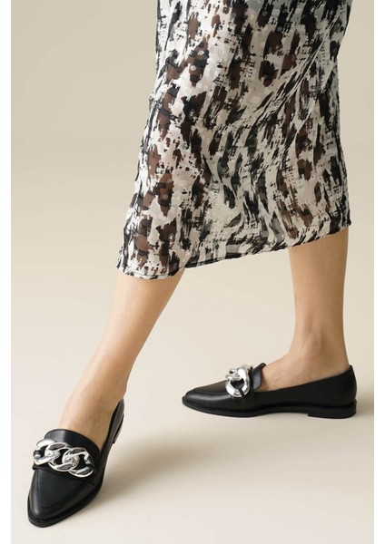 Gianna Siyah Renk Zincir Aksesuarlı Kadın Loafer Günlük Düz Ayakkabı modelleri