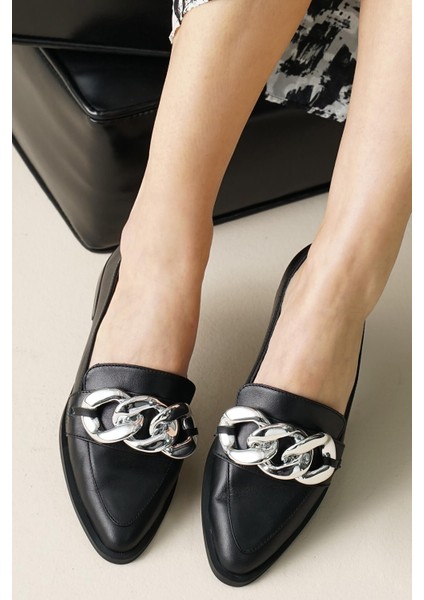Gianna Siyah Renk Zincir Aksesuarlı Kadın Loafer Günlük Düz Ayakkabı fırsatları