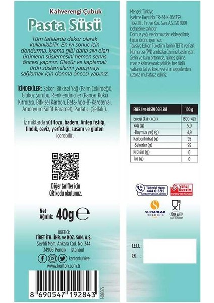 Tatlı Şefi Çubuk Pasta Süsü Kahverengi 40 G