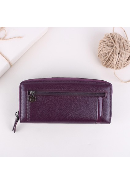 2714 Kadın Deri Cüzdan Mürdüm modelleri
