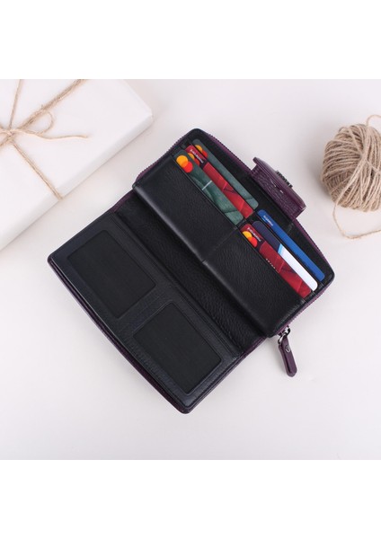 2714 Kadın Deri Cüzdan Mürdüm indirimleri