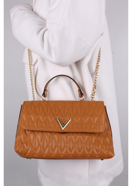 MT1378 Camel Kadın Kapitone Çapraz Omuz Çantası