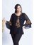 4039 Siyah/leopar Volan Kollu Büyük Beden Bluz 2