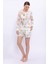 Soft Leaf Pattern Krem Kadın Uzun Kol Şort Takım 2
