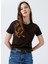 Bisiklet Yaka Düz Kahve Kadın T-Shirt TENGIZ 4
