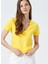 V Yaka Düz Sarı Kadın T-Shirt TEYO 1