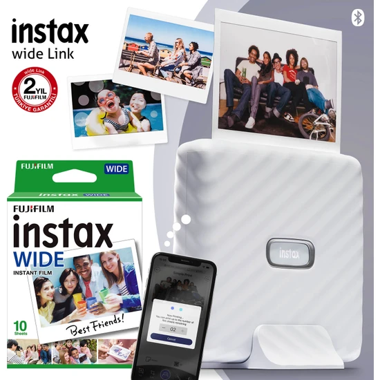 Instax Wide Link Beyaz Akıllı Telefon Yazıcısı + 10'lu Film