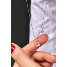 925 Ayar Gümüş Rodyum Kaplama Taşlı Pembe Sedef Manolya Çiçeği Kolye