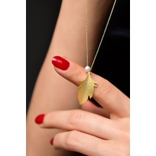 925 Ayar Gümüş Gold Kaplama Incili Tüy Kolye