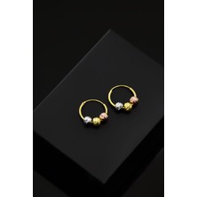 925 Ayar Gümüş Gold Kaplama Üç Renk Dorika Toplu Halka Küpe