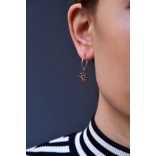 925 Ayar Gümüş Rose Kaplama Mix Taşlı Kutup Yıldızı Halka Küpe