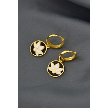 925 Ayar Gümüş Gold Kaplama Mineli Lotus Çiçeği Halka Küpe