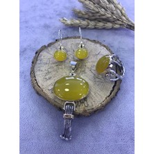 Nsa Silver Sarı Akik Taşlı Gümüş Set 925 Ayar