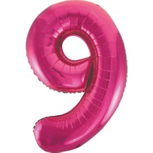 Partijet 9 Rakam Pembe Folyo Balon 40 cm