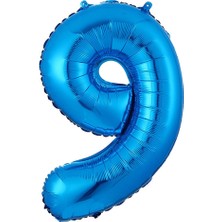 Partijet 9 Rakam Mavi Folyo Balon 40 cm