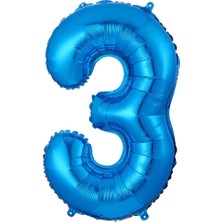 Partijet 3 Rakam Mavi Folyo Balon 40 cm