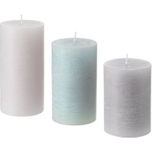 IKEA 3 Parça Blok Mum Mavi-Lila Tonları 10,12,14 cm 3 Parça Kokusuz Blok Mum