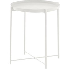 IKEA Tepsili Sehpa, Yuvarlak Beyaz Renk  Çıkarılabilir Tepsi - Modern Sehpa 45X53 cm
