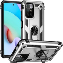 Gpack Xiaomi Redmi Note 11 4g Kılıf Vega Tank Standlı Yüzüklü Mıknatıslı+Nano Glass Gümüş