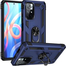 Case Street Casestreet Xiaomi Poco M4 Pro 5g Kılıf Vega Tank Standlı Yüzüklü Mıknatıslı+Nano Glass Lacivert