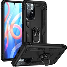 Case Street Casestreet Xiaomi Poco M4 Pro 5g Kılıf Vega Tank Standlı Yüzüklü Mıknatıslı+Nano Glass Siyah