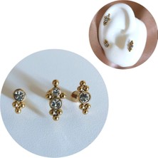 Bylin Cerrahi Çelik Top Top Üçlü Gold Piercing Set- 3 Adet - 6 mm