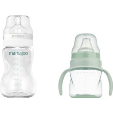 Mamajoo Kulplu Eğitici Bardak 160ML & Silver Biberon 250ML / Powder Green