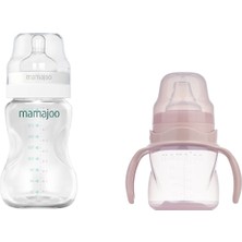 Mamajoo Kulplu Eğitici Bardak 160ML & Silver Biberon 250ML / Powder Pink
