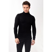 Belifanti Collection Erkek Balıkçı Yaka Boğazlı Slim Fit Kazak Siyah