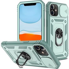 Hello-U iPhone 12 Mini Için Halka Standlı Sert Pc + Yumuşak Tpu Darbeye Dayanıklı Koruyucu Kılıf - Yeşil (Yurt Dışından)
