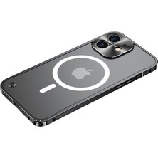 Hello-U iPhone 12 Mini Için Çizilmeye Dayanıklı Temperli Cam + Manyetik Kablosuz Şarjlı Metal Mat Telefon Kılıfı - Siyah  (Yurt Dışından)