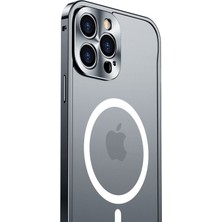 Hello-U iPhone 12 Mini Için Çizilmeye Dayanıklı Temperli Cam + Manyetik Kablosuz Şarjlı Metal Mat Telefon Kılıfı - Siyah  (Yurt Dışından)