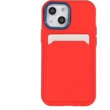 Hello-U iPhone 13 Için Kauçuk Yüzeyli Kartlıklı Çizilmez Pc + Tpu Telefon Kılıfı - Kırmızı  (Yurt Dışından)