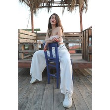 Vpr Moda Geniş Kemerli Bol Paça Düz Keten Kadın Pantolon