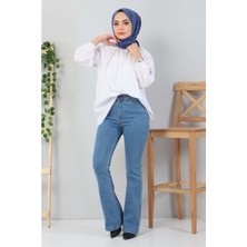 Moda Mihram Ispanyol Paça Kot Pantolon Açık Mavi