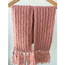 Mora Knit El Örgüsü Yünlü Koyu Pudra Unisex Atkı