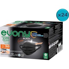 Evony 3 Katlı Filtreli Burun Telli Cerrahi Maske 1200 Lü Set Siyah/Black (Yumuşak Elastik Kulaklı)
