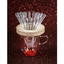 Dtabliss V60 Filtre Kahve Demleme Set Cam Dripper / Pour Over  Ahşap Halka Cam Seti